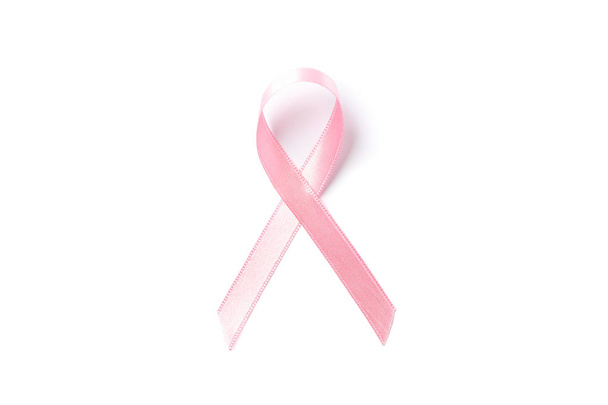 Fita de consciência rosa isolada no fundo branco, vista superior
 - Foto, Imagem