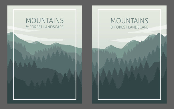 landscape with mountains cards,  sky and woods - Vetor, Imagem