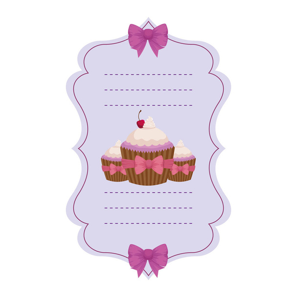 甘いカップケーキ付きのベビーシャワーカード - ベクター画像