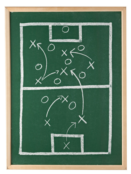 Close up of a soccer tactics drawing on chalkboard - Photo, Image