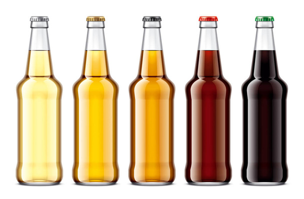 Glass beer bottles mockup. Detailed illustration - Photo, Image