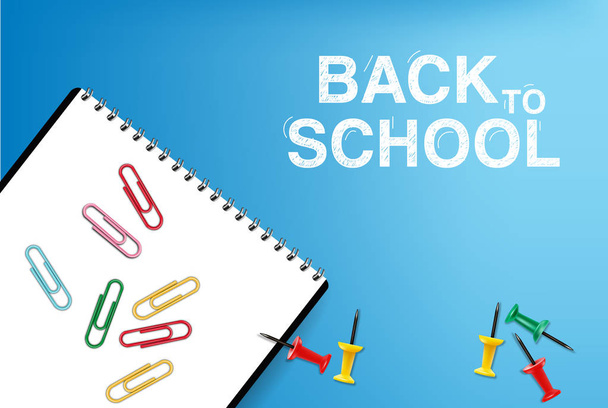 Back to school card supplies Vector realistic. Crayons, ruler, notes detailed 3d illustrations - Vector, Image