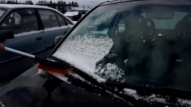Man Cleans The Car From Snow - Filmati, video