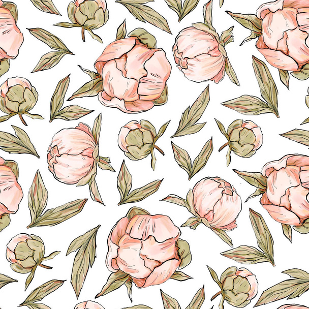 peonies seamless pattern, pattern for fabric, paper packaging, decor - Photo, Image