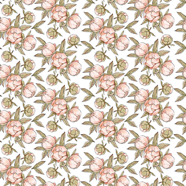 peonies seamless pattern, pattern for fabric, paper packaging, decor - Φωτογραφία, εικόνα