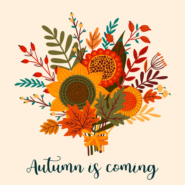 Cute illustration with autumn bouquet. Vector template for card, poster, flyer, cover and other use. - Vektori, kuva