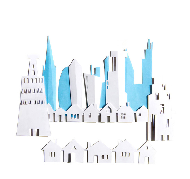 Modern City, skyscrapers and town houses. Property and house buying concept. Paper cut design background. - Φωτογραφία, εικόνα