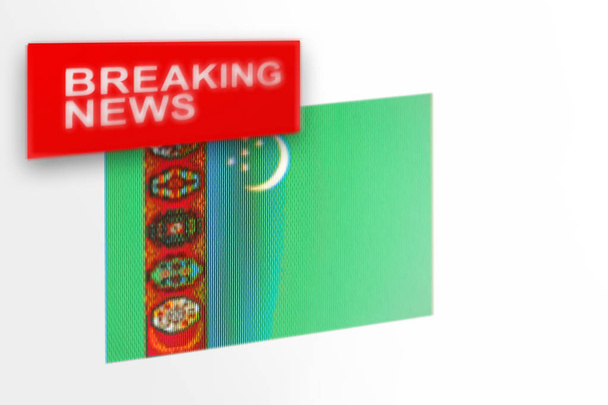 Brekend nieuws, de vlag van Turkmenistan land en het opschrift nieuws - Foto, afbeelding