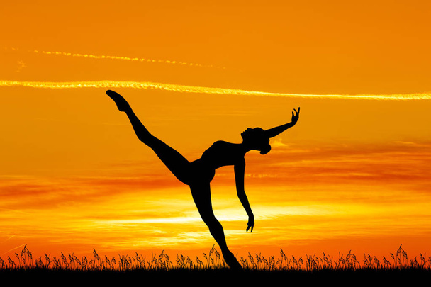 illustration of girl dance at sunset - Photo, Image