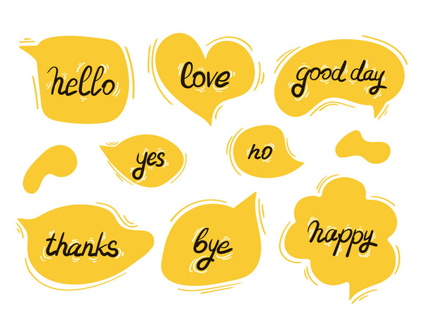 kreative gelbe Sprechblasen mit handgeschriebenem Text - Vektor, Bild