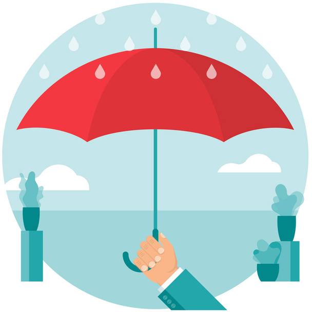 mão segurando guarda-chuva vermelho - Vetor, Imagem