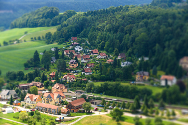View Kurort Rathen. Saxon Switzerland (Saechsische Schweiz). Germany. Tilt-shift lens. - Foto, Imagen