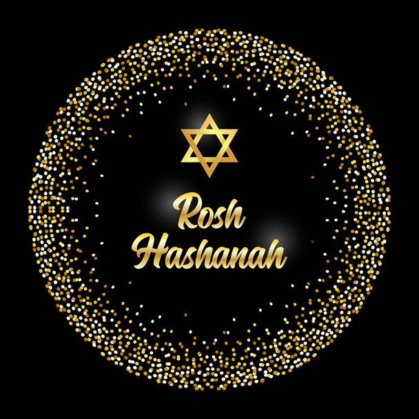 Роскошный праздничный еврейский Новый год Рош а-Шана фон с золотыми блестками и блестящими эффектами и надписями
 - Вектор,изображение