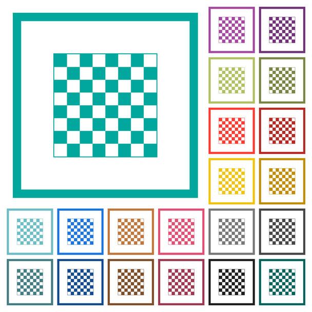 Szachownicy płaskie kolorowe ikony z ramkami kwadrantu - Wektor, obraz