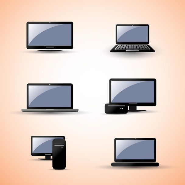 moderne en vintage pc en laptop iconen - Vector, afbeelding