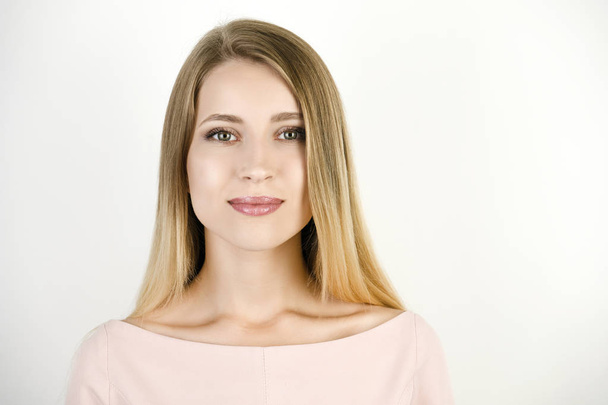 young beautiful blonde woman on isolated white background - Zdjęcie, obraz