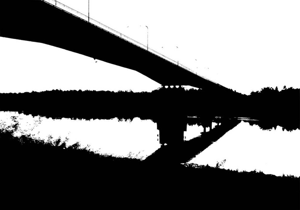 Silueta černého mostu. Karta s prostorem pro kopírování Izolován na bílém pozadí. Vektorový ráz – ilustrace - Vektor, obrázek