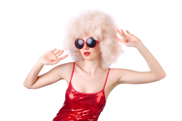 Cute woman in afro wig - Photo, image
