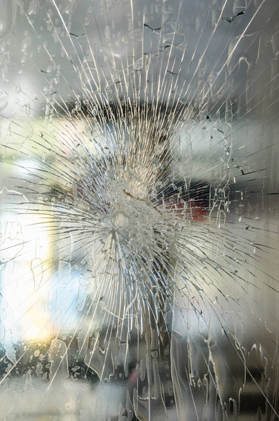 Protests terrorists terrorist attack broken window glass subway showcase rebellion, confrontation, lawlessness, crime, riots  - Photo, Image