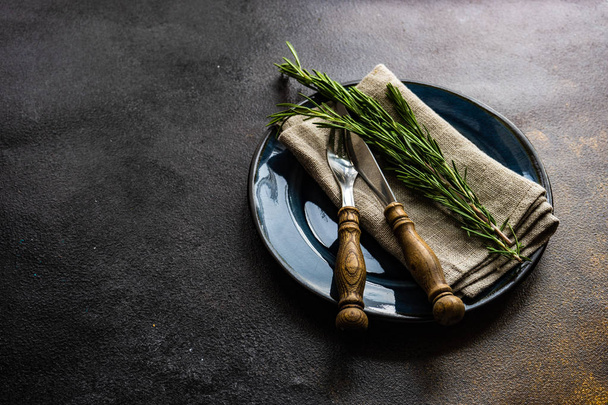 Cutlery set with fresh rosemary - Photo, Image