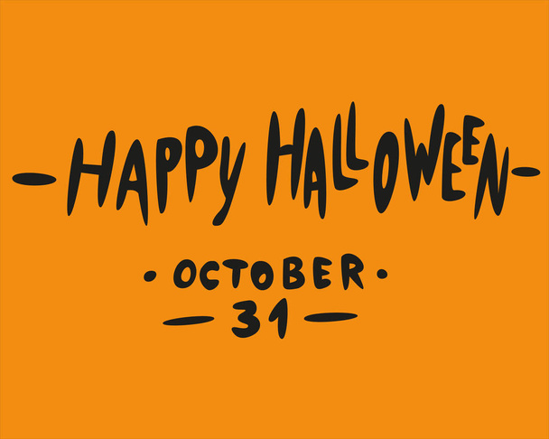 Happy Halloween lettering, icons: thin monochrome icon set, black and white kit. Creepy and funny jack face, bat, spider web - Vektori, kuva