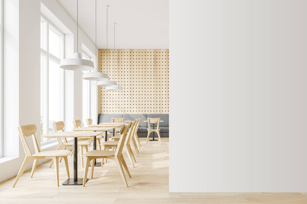 White and wooden cafe interior with mock up wall - Fotografie, Obrázek