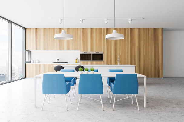 Wooden panoramic kitchen with table - Valokuva, kuva