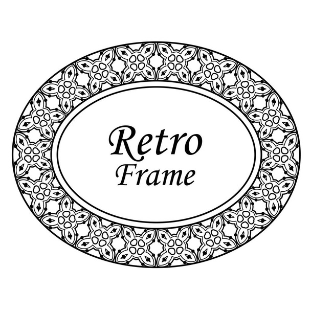 Decorative oval modern retro frame. Black border on white background - ベクター画像