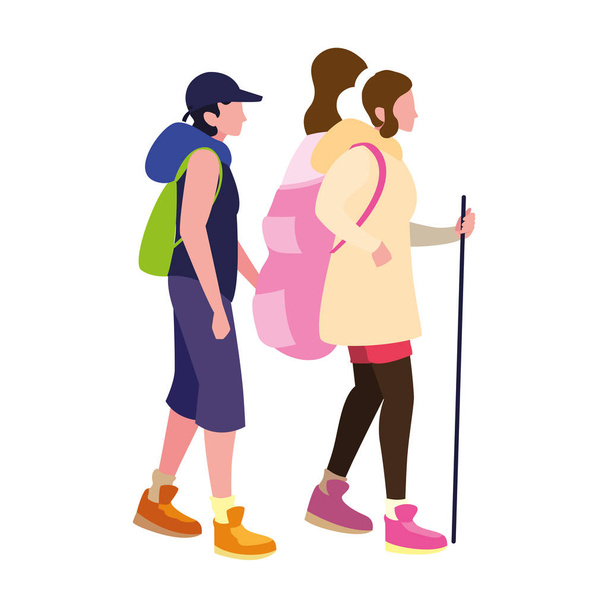 couple avec sac à dos randonnée wanderlust
 - Vecteur, image