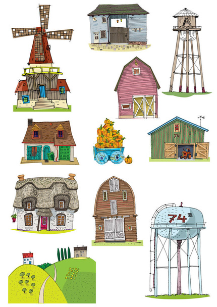 Set of different rural buildings. - Vector, Image