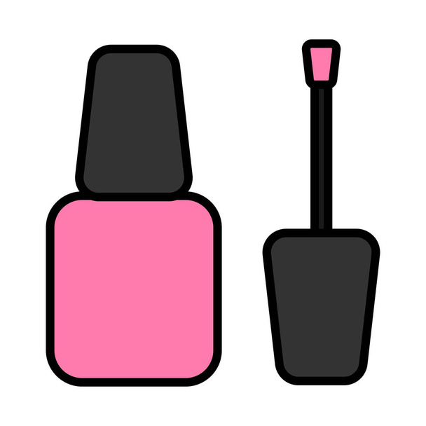Flat icon is a simple manicure of one of glamorous beautiful beauty pink nail polish, a cosmetic product intended for applying to the nails of the fingers and toes. Vector illustration - Vector, Image