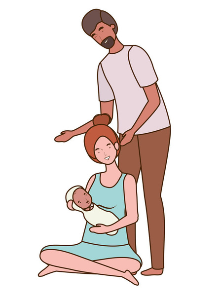 Mãe e pai isolados com design de bebê
 - Vetor, Imagem