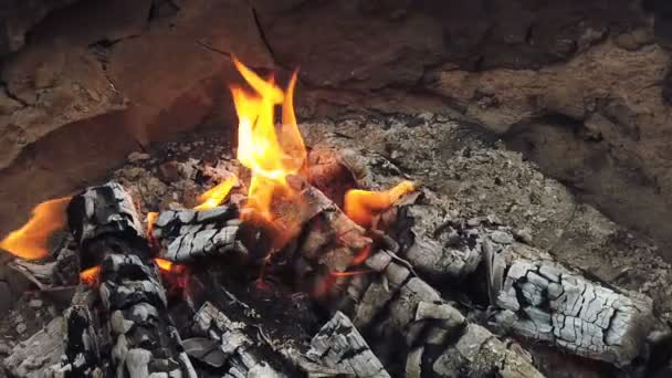 Близький погляд на світиться вугілля і полум'я в грилі барбекю
 - Кадри, відео
