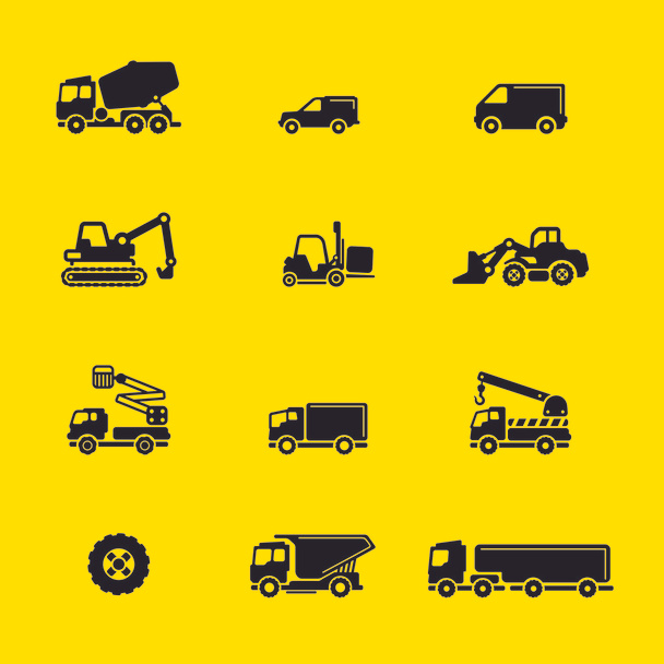 Conjunto de ícones de veículos de construção
 - Vetor, Imagem