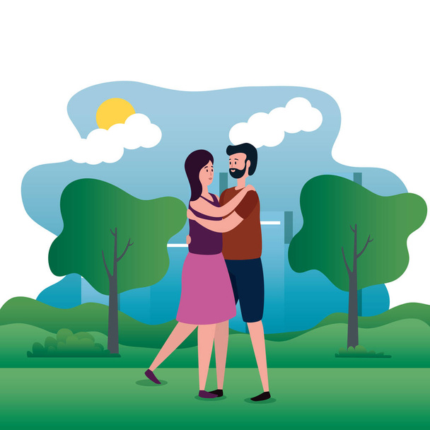 cute lovers couple on the park characters - Vector, Image