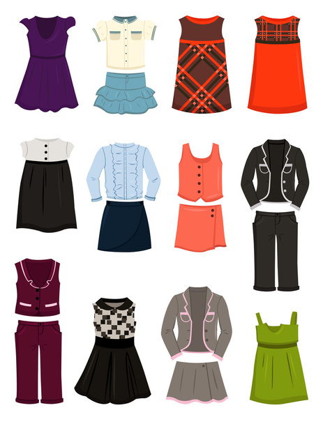 Kleidung für die Schule für Mädchen - Vektor, Bild
