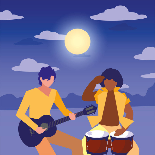 δύο άνδρες μουσικοί μουσικά όργανα - Διάνυσμα, εικόνα