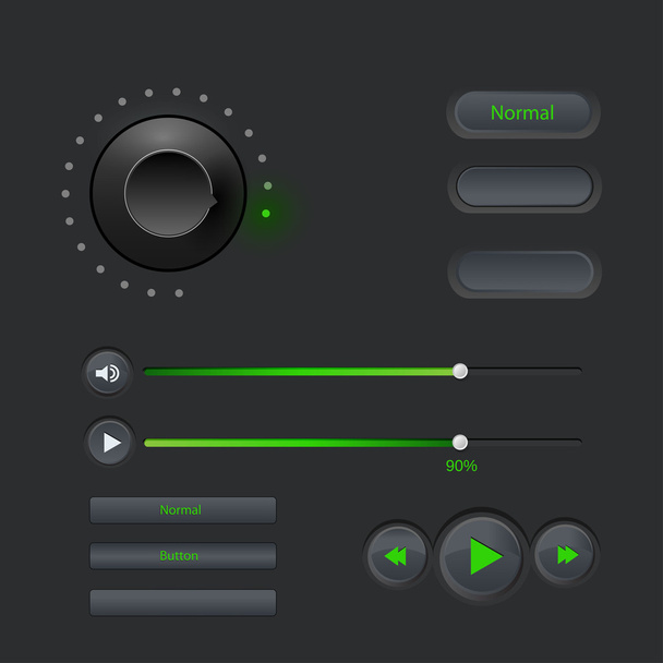User interface elements: Buttons, Switchers, On, Off, Player, Audio, Video - Vektor, Bild