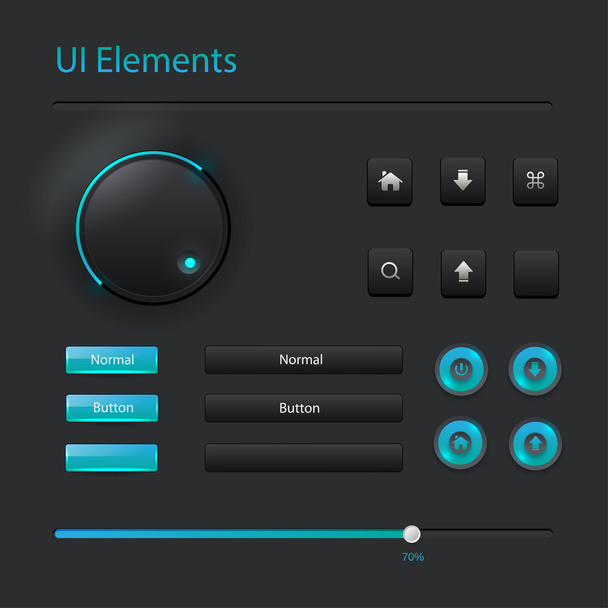 a felhasználói felület elemei: gombok, switch, ki a játékos, audio, video, - Vektor, kép