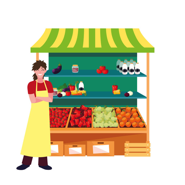 vendeur femme produits agricoles stand
 - Vecteur, image