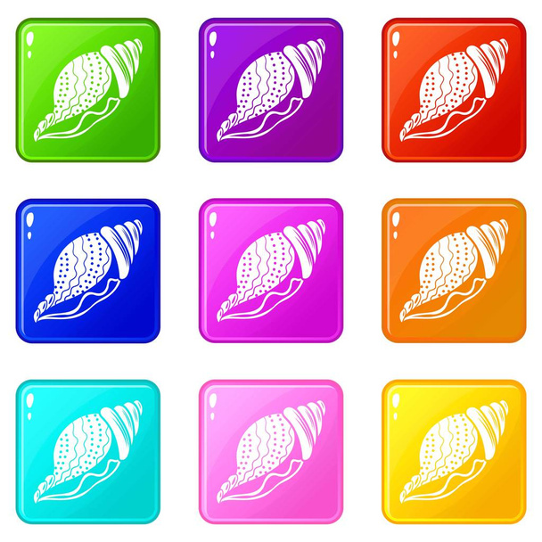 Nature shell icons set 9 color collection - Wektor, obraz