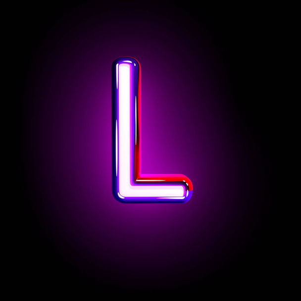 letter L of neon purple shining alphabet isolated on black - 3D illustration of symbols - Фото, изображение