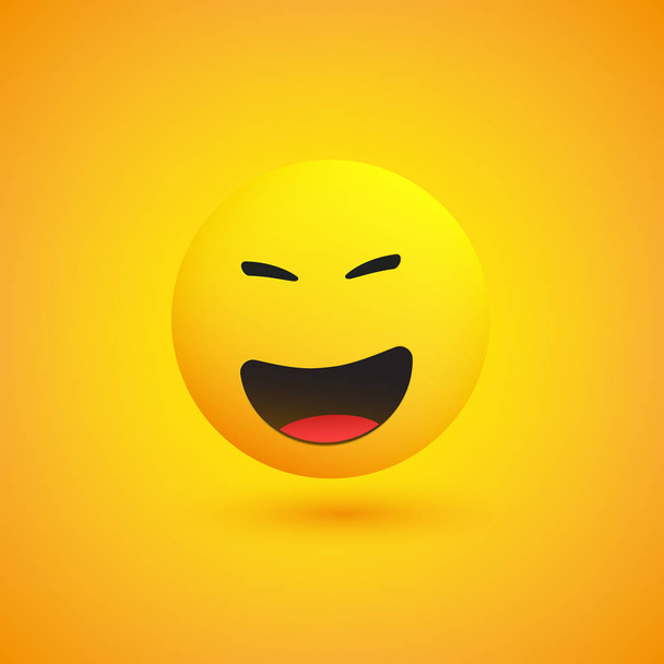 Laughing Emoji - Simple Shiny Happy Emoticon on Yellow Background - Vector Design - Vector, Image