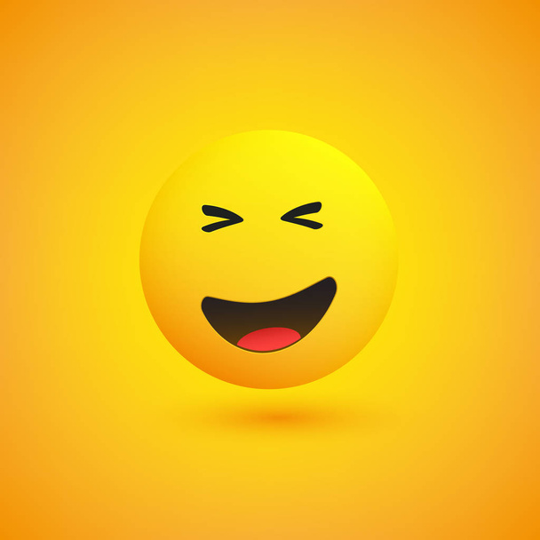 Grinning, Squinting Emoji - Simple Emoticon on Yellow Background - Vector Design Illustration - Wektor, obraz