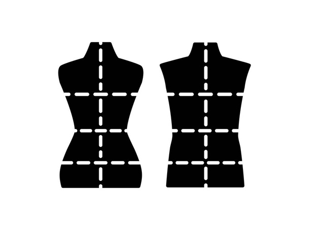 Male & female dressmaking mannequin with sewing markings. Sign o - Vector, Image