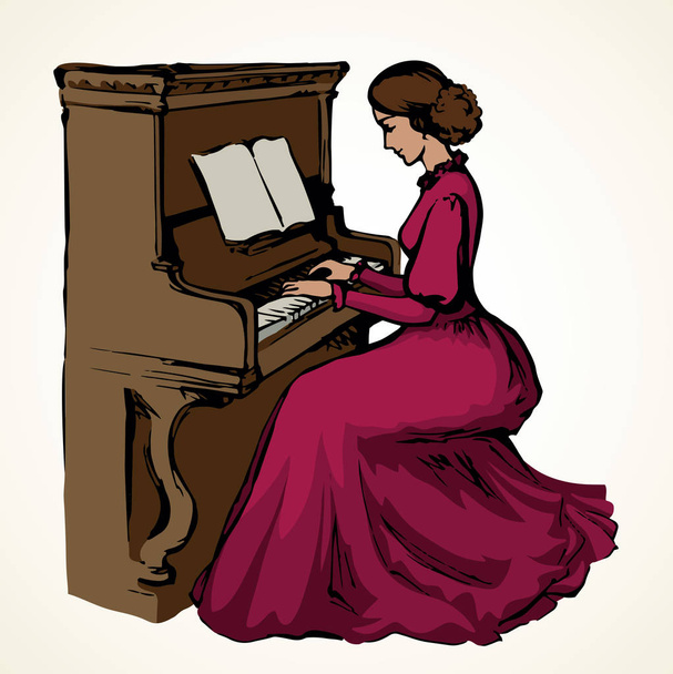 A rapariga toca piano. Desenho vetorial
 - Vetor, Imagem
