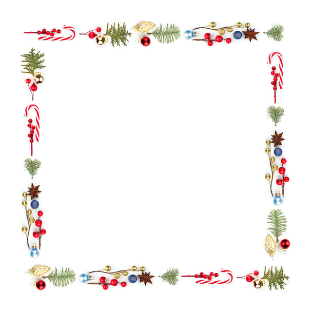 Colorful Christmas square composition frame with Xmas lollipop - Photo, Image