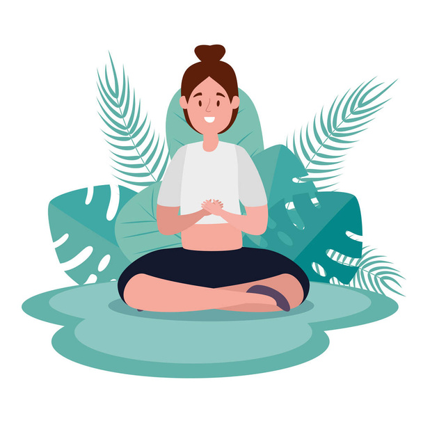 mulher exercício sentado com posição de ioga
 - Vetor, Imagem