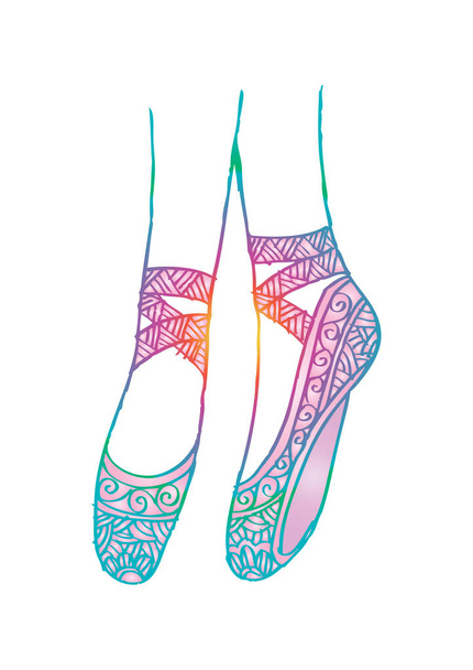 Leg and shoes of a young ballerina illustration, hand drawing - Vector, Image
