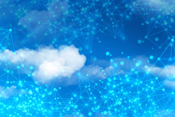 Cloud Storage Server, ουρανό πίσω φύση, τεχνολογία Internet, βαθιά μάθηση δεδομένων, κοινωνικό δίκτυο, ασφάλεια απορρήτου AI - Φωτογραφία, εικόνα